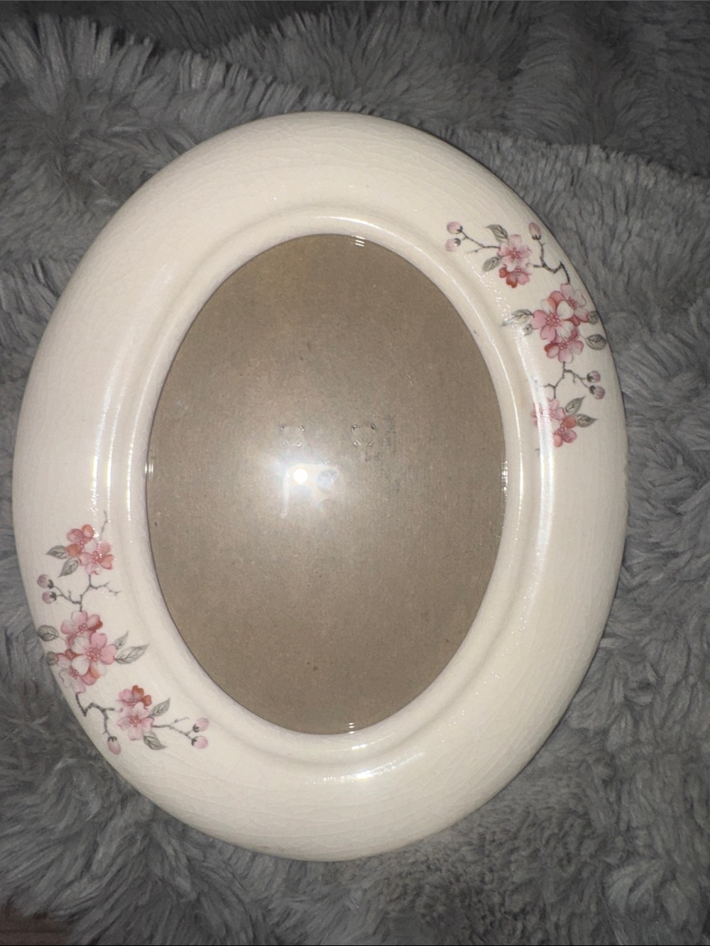 Vintage 1980s Oval Floral Ceramic Picture Frame - Pink Flower Accents